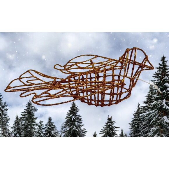 Vintage Gold Glitter Wire Bird Christmas Tree Ornament Ornate Shimmering - Picture 1 of 7